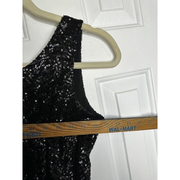LEIFSDOTTIR Anthropoligie Stripes Sequin Fit & Flare Black Teal Dress Size 4 - Picture 4 of 12